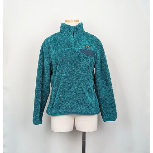 LL Bean Fleece Pullover Teal Green High Pile 1/4 Snap Size Small Petite SP - Picture 1 of 8